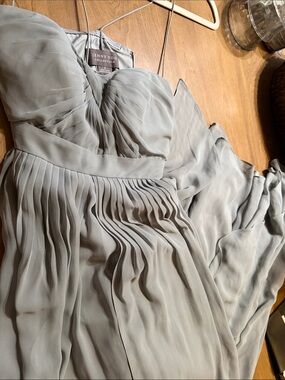 Jenny Yoo Strapless Pleated Chiffon Gown in Light Gray-Silver